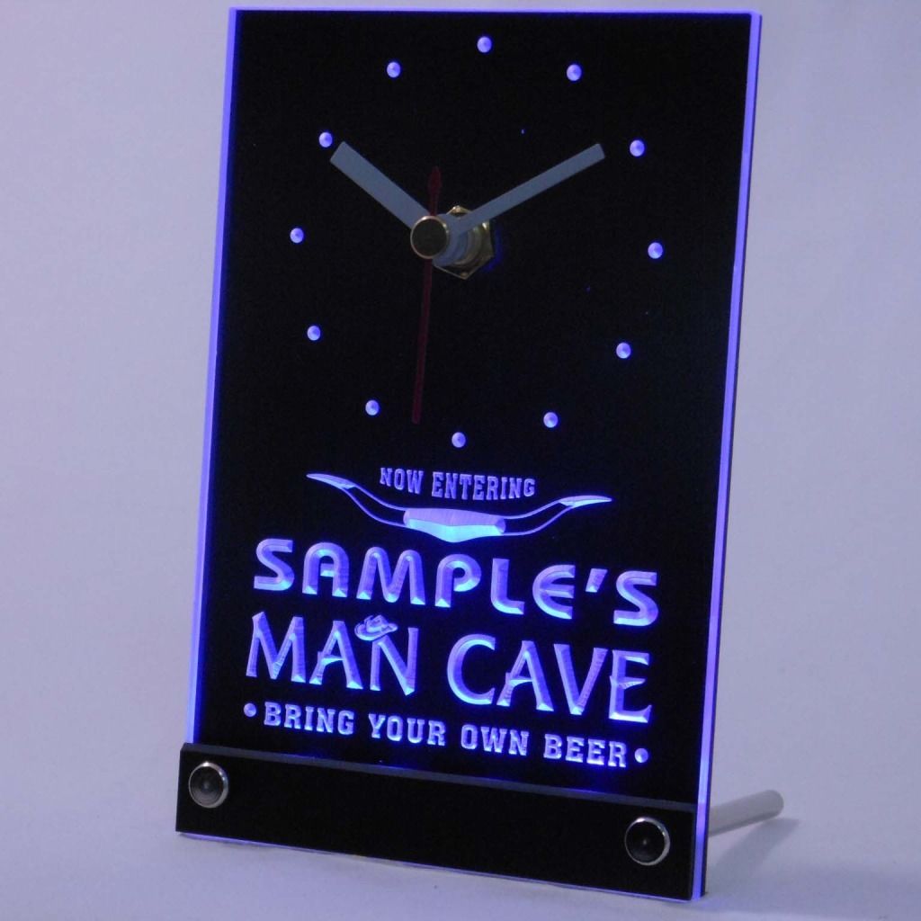 Personalized Man Cave Room Bar Led Table Clock Blue